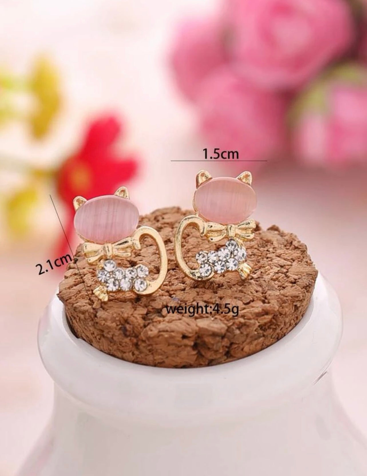 Gold Cat Opal Stud Earrings